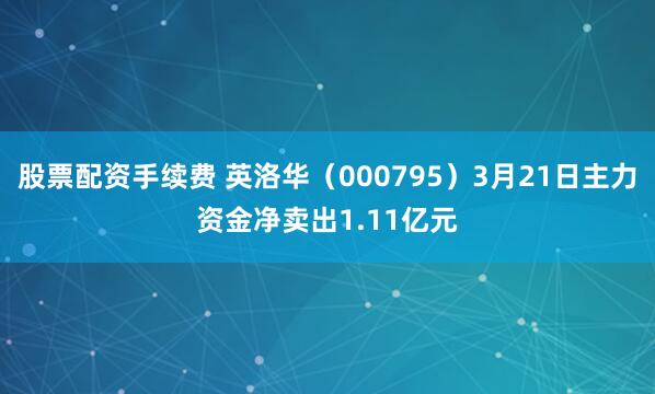 股票配资手续费 英洛华（000795）3月21日主力资金净卖出1.11亿元