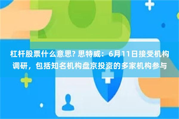 杠杆股票什么意思? 思特威：6月11日接受机构调研，包括知名机构盘京投资的多家机构参与