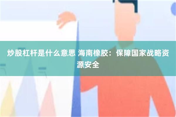 炒股杠杆是什么意思 海南橡胶：保障国家战略资源安全