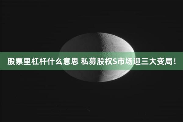 股票里杠杆什么意思 私募股权S市场迎三大变局！